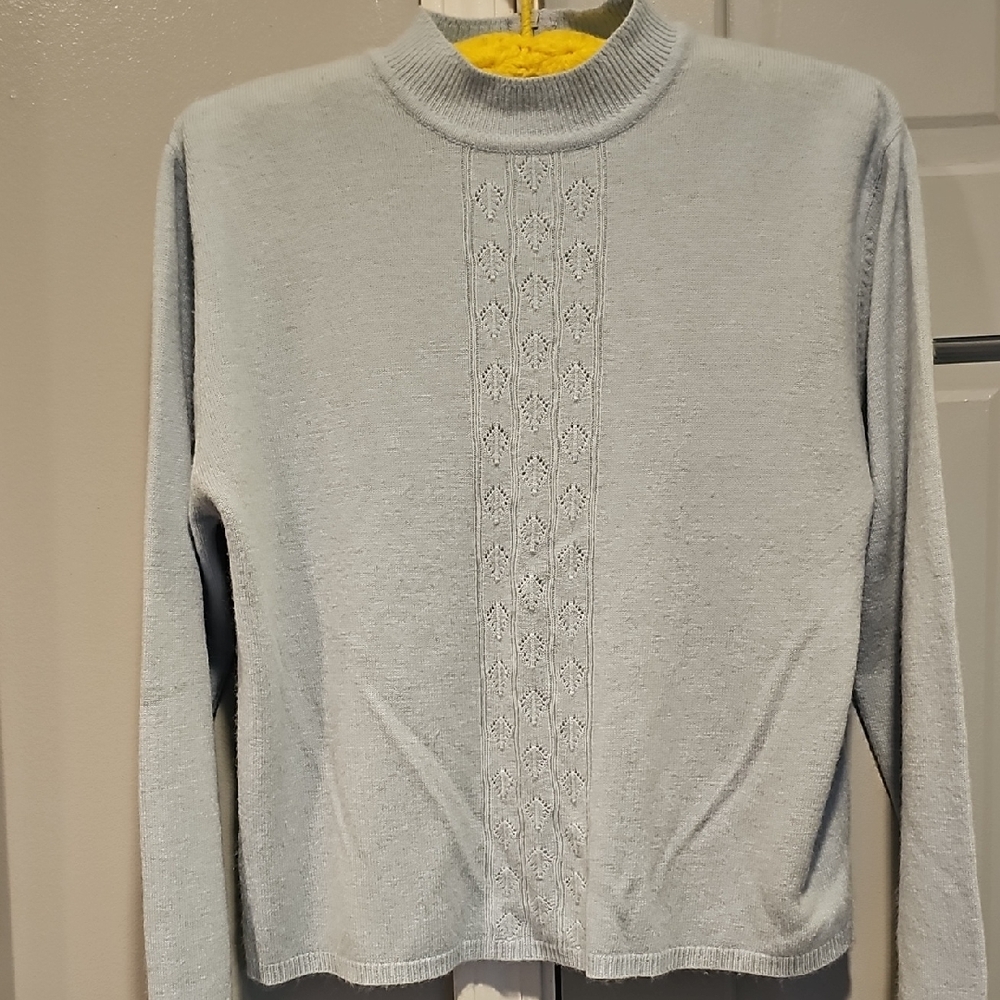 VINTAGE 80s Koret Petite Light Blue Sweater Knit Crew Neck RETRO  Medium Zipper